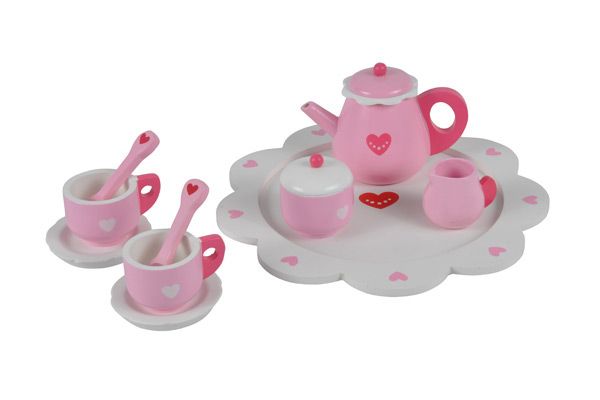 Houten theeservies hartje.