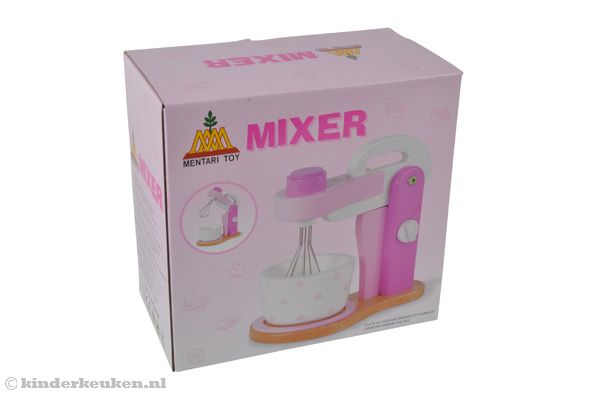 Verpakking roze houten mixer.